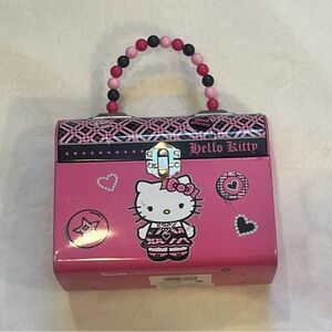 VTG Hello Kitty Rockstar Grunge Hot Pink and Black Beaded-Handle Tin Handbag